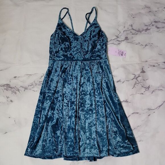 Wild Fable  Zenith Teal Velvet Mini Dress - Picture 1 of 5